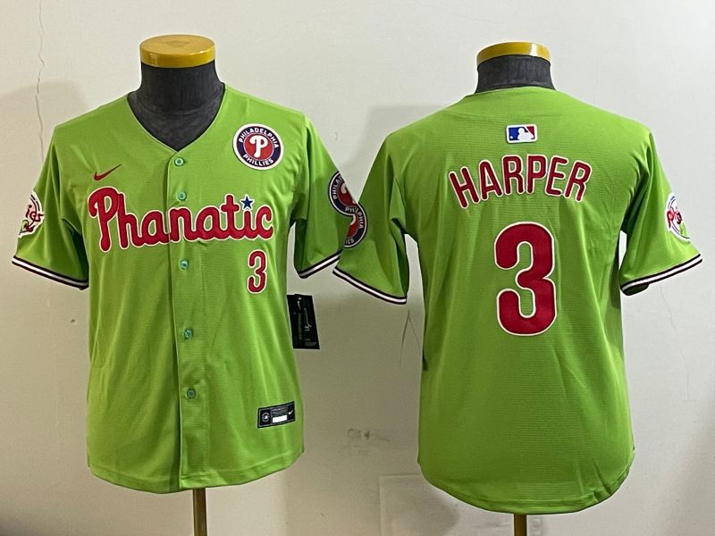 Youth Philadelphia Phillies #3 Harper Green Second generation Nike 2025 MLB Jersey style 2->youth mlb jersey->Youth Jersey